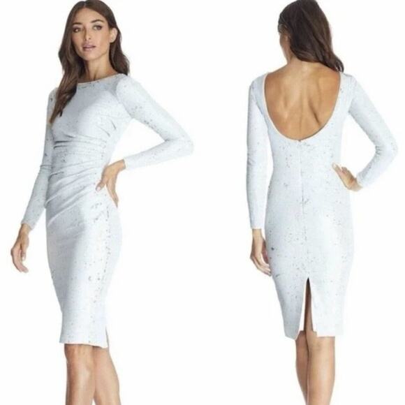 NWT Dress the Population White Emilia Sequin Long Sleeve Ruched Dress XXS $285 - Picture 2 of 10